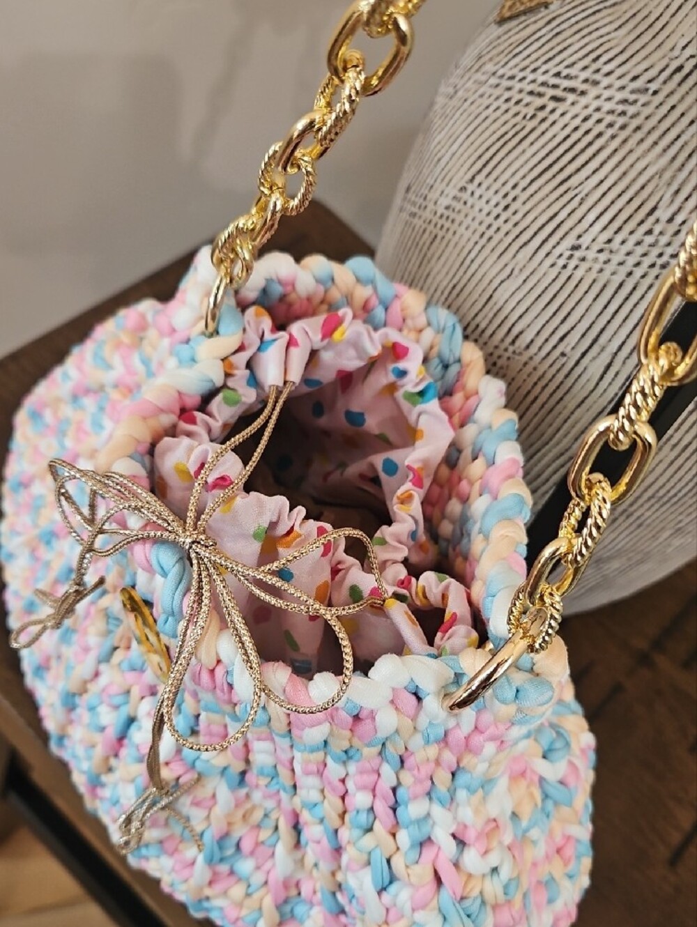 Pastel Hand Crocheted Chain-Handle Bag - Picture 2 of 4